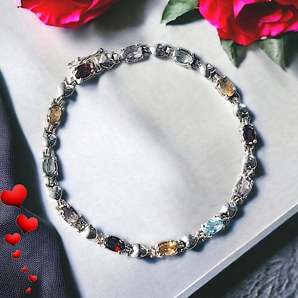 Solid 925 Silver Heart Multi Gemstone And Silver … - image 4